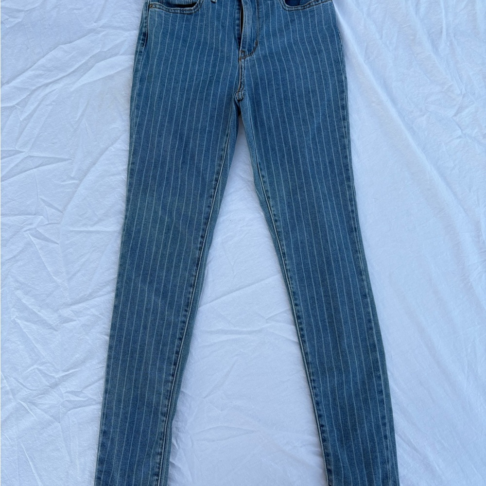 High Rise Skinny Blue Striped Jeans